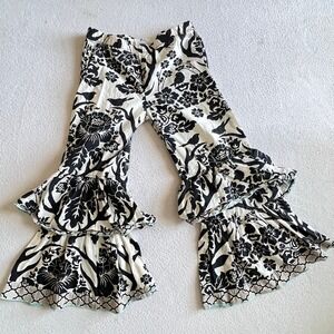 Ann Loren Ruffle Bell Bottom Pants Size 6 Floral Bird‎ Print Girls Retro Y2K